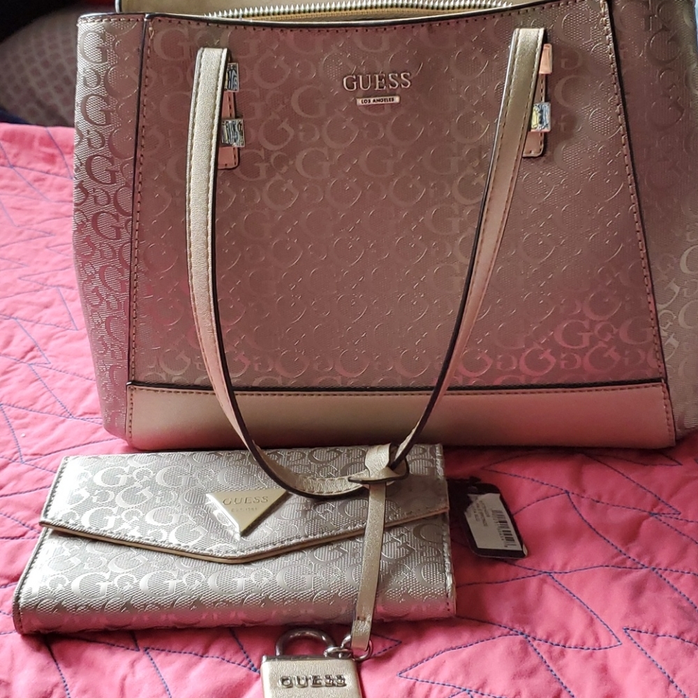 Guess handbag and wallet pale bronze